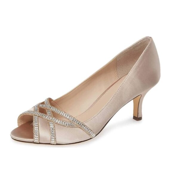 XYD Shoes - XYD Women Prom Wedding Kitten Low Heels Dress Pumps Peep Toe Slip on Rhinestones
